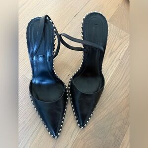 Alexander Wang Black Pointed Studded Slingback Heels